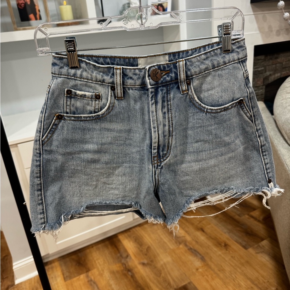 One Teaspoon Light Blue Frayed Hem Denim Shorts